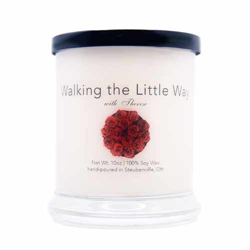 Scented Candle Walking The Little Way with Therese Rose Petals