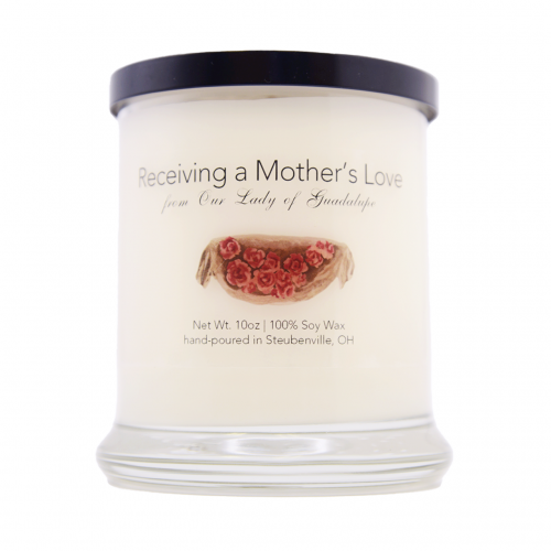 Scented Candle Receiving a Mother's Love Our Lady Guadalupe Rose
