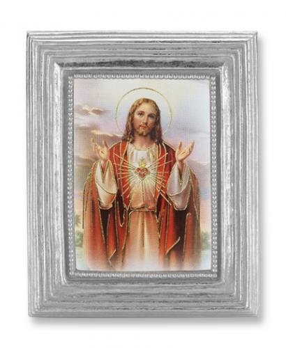 Print Jesus Sacred Heart 2 x 3 inch Silver Framed