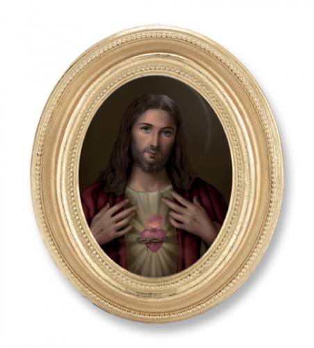 Print Jesus Sacred Heart 2.25 x 3 inch Gold Framed Round