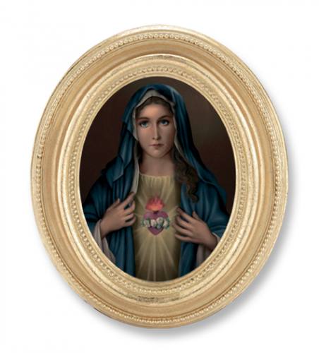 Print Mary Immaculate Heart 2.25 x 3 inch Gold Framed Round