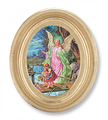 Print Guardian Angel 2.25 x 3 inch Gold Framed Round