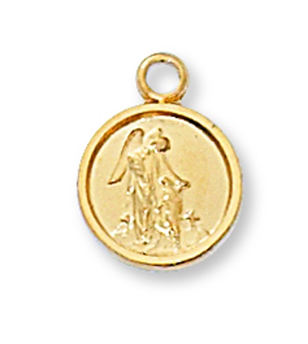 Guardian Angel Medal Necklace 7/16 inch Sterling Gold