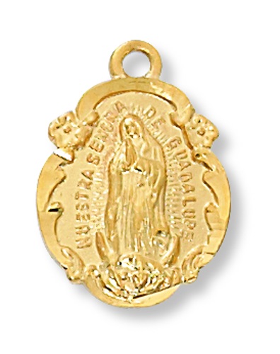 Mary Medal Necklace Our Lady Guadalupe 3/4 inch Sterling Gold