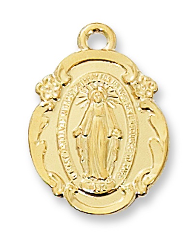 Miraculous Medal Necklace 3/4 inch Sterling Gold