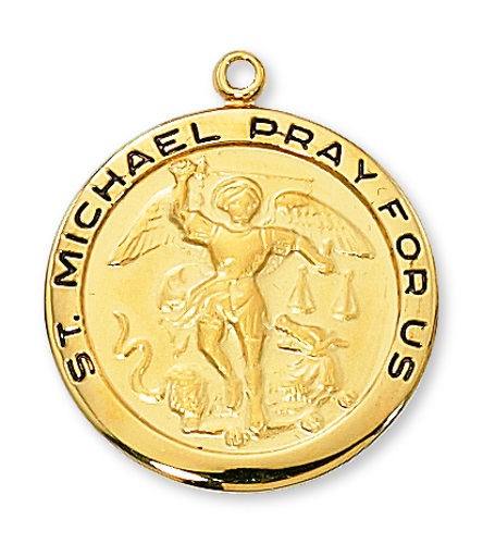 Saint Medal Necklace St. Michael Archangel 1 inch Sterling Gold