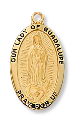 Mary Medal Necklace Our Lady Guadalupe 7/8 inch Sterling Gold