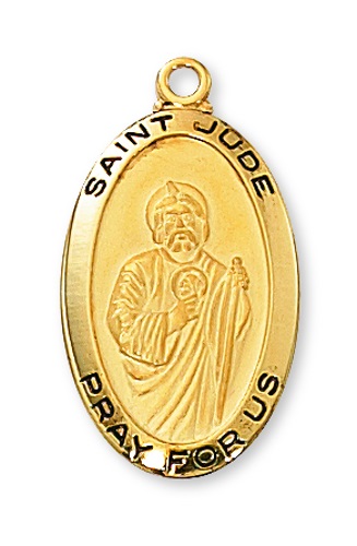 Saint Medal Necklace St. Jude Thaddeus 7/8 inch Sterling Gold