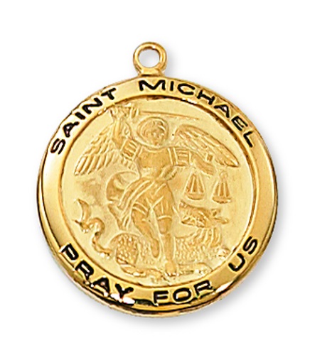 Saint Medal Necklace St. Michael Archangel 3/4 in Sterling Gold