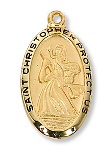 Saint Medal Necklace St. Christopher 1 inch Sterling Gold