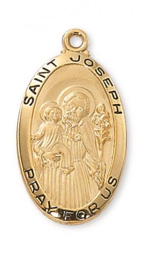 Saint Medal Necklace St. Joseph 1 inch Sterling Gold