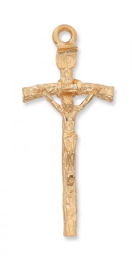 Crucifix Necklace Papal Ferula Cross 2 inch Sterling Gold
