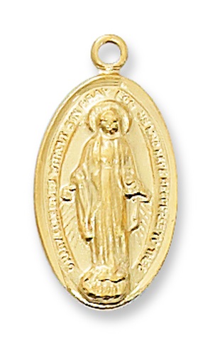 Miraculous Medal Necklace 3/4 inch Sterling Gold