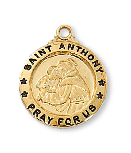 Saint Medal Necklace St. Anthony of Padua 5/8 inch Sterling Gold