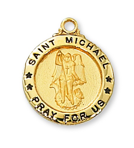Saint Medal Necklace St. Michael Archangel 5/8 in Sterling Gold