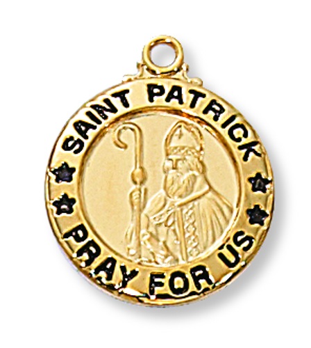 Saint Medal Necklace St. Patrick 5/8 inch Sterling Gold