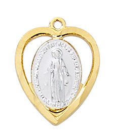 Miraculous Medal Necklace 5/8 inch Sterling Gold Two Tone