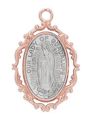 Mary Medal Our Lady Guadalupe 1 inch Sterling Silver Rose Gold