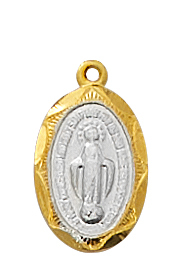 Miraculous Medal 1/2 inch Sterling Gold Two Tone
