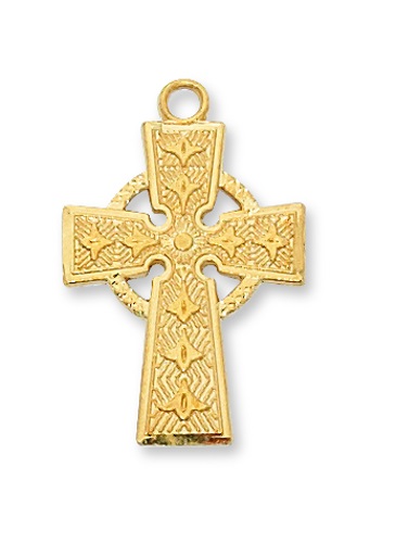 Cross Necklace Celtic 1 inch Sterling Gold