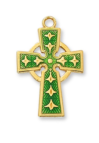 Cross Necklace Celtic 1 inch Sterling Gold Enameled