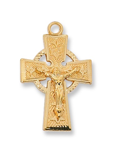 Crucifix Necklace Celtic 1 inch Sterling Gold