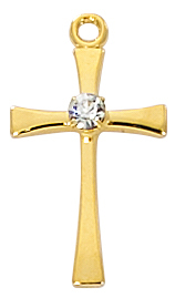 Cross Necklace With Crystal 3/4 inch Sterling Gold