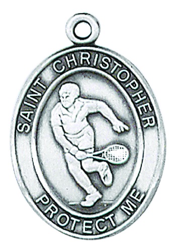 Sport Medal St. Christopher Tennis Men 1 inch Sterling Silver