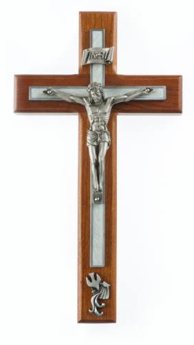 Crucifix Wall Baptism 8 inch Cherry White Inlay Silv Corpus