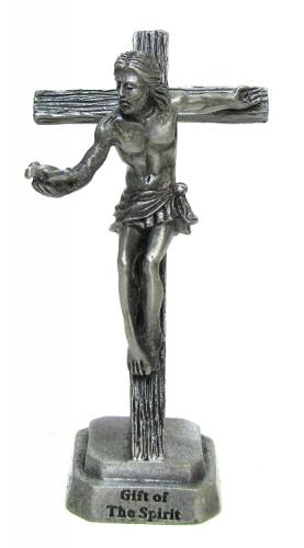 Crucifix Standing Gift of the Spirit 3.5 inch Pewter Silver