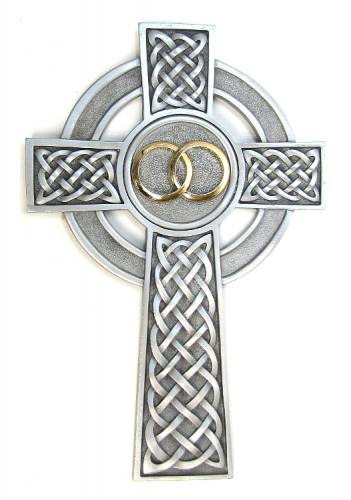 Cross Wall Celtic Knot Wedding Rings 8 inch Pewter Silver