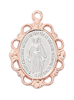 Miraculous Medal Necklace 3/4 inch Sterling Silver Rose Gold