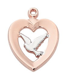 Necklace Dove Heart 1/2 inch Sterling Silver Rose Gold Two Tone