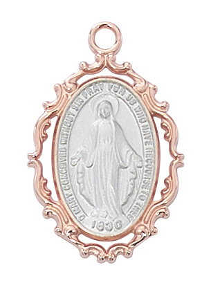 Miraculous Medal Necklace 1 inch Sterling Silver Rose Gold