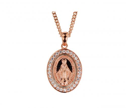 Miraculous Medal Necklace 1 Inch Rose Gold Crystal