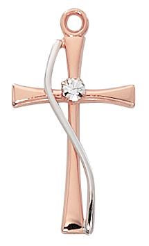 Cross Necklace With Crystal 1 inch Sterling Silver Rose Gold