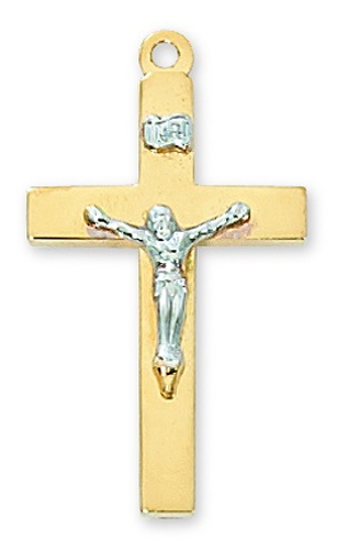 Crucifix Necklace Simple 1-1/8 inch Sterling Gold Tutone