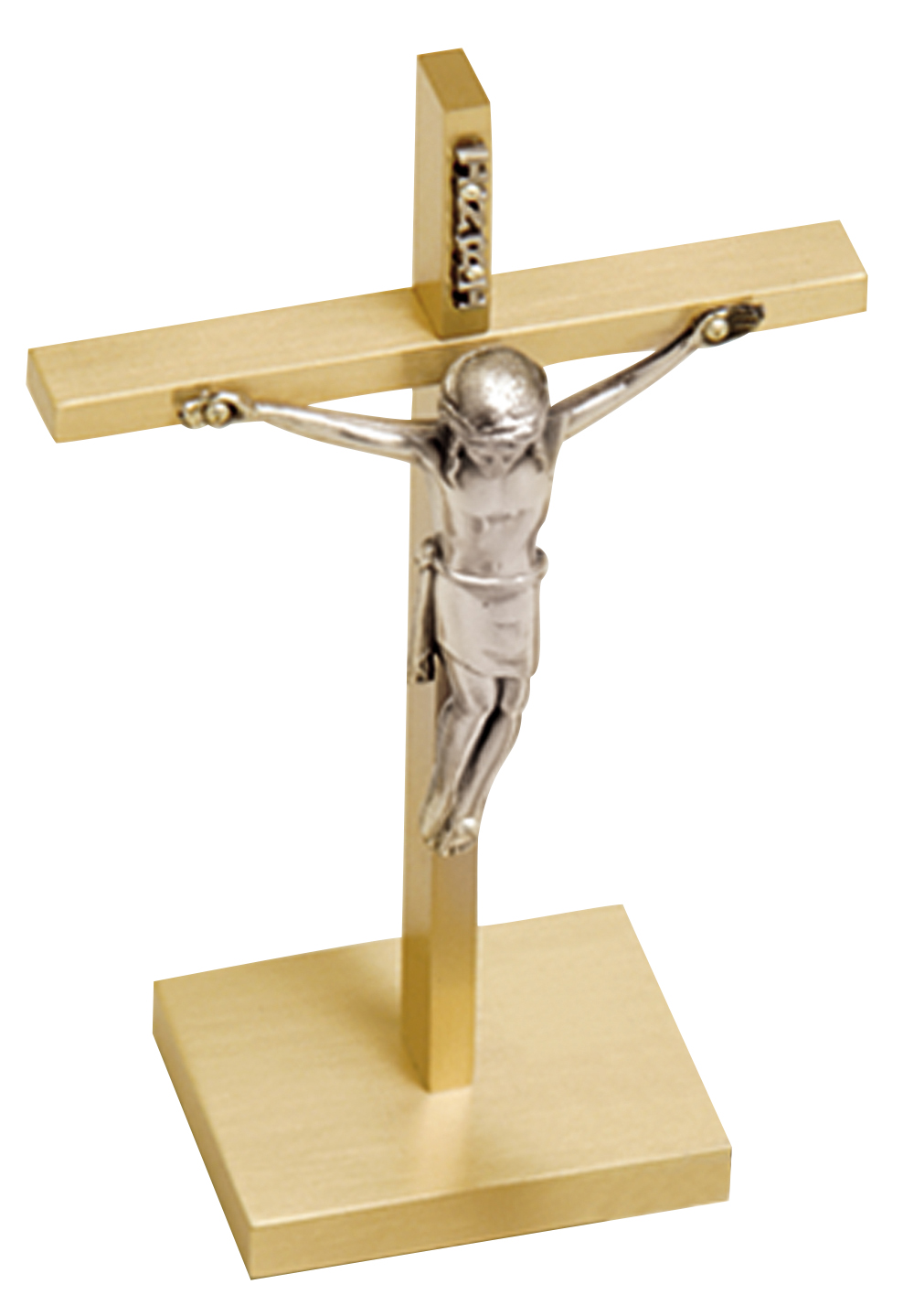 Altar Crucifix  6 1/2 inch Brass Silver Ox. Corpus