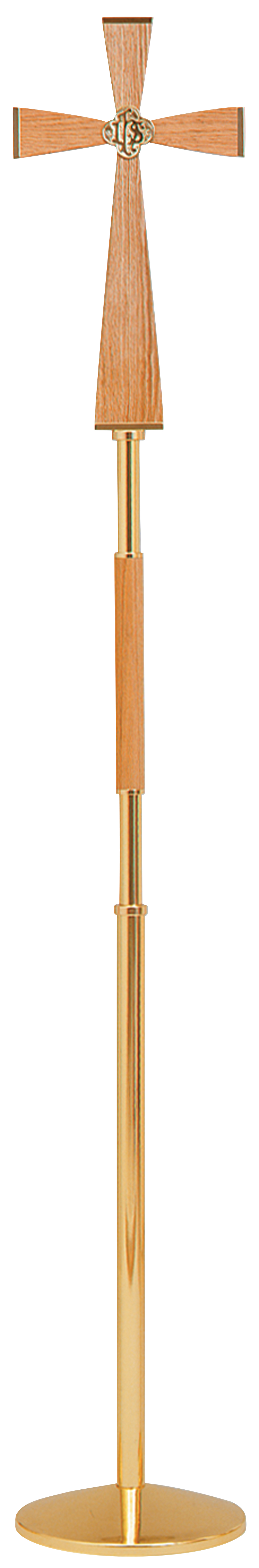 Processional Cross Oak Brass 78 inch