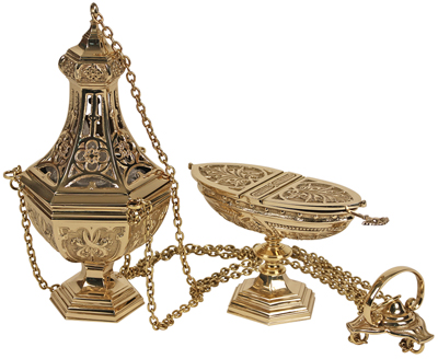 Thurible & Boat Church 4 Chain Gothic Plated Bright Brass
