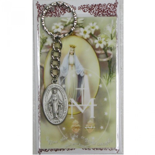 Keychain Fob Miraculous Medal Pewter Silver