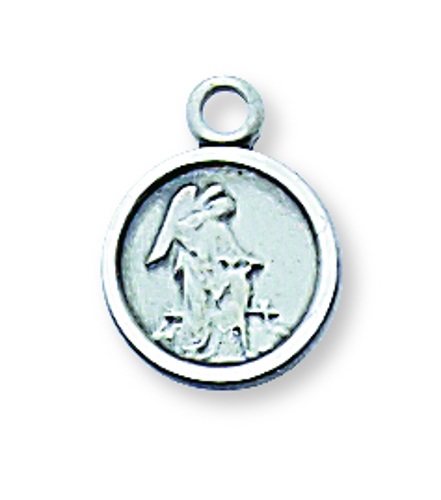 Guardian Angel Medal Necklace 7/16 inch Sterling Silver
