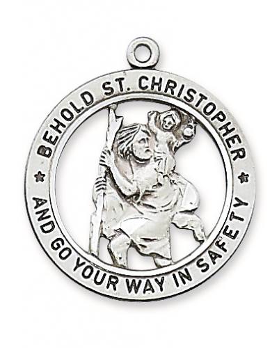 Saint Medal Necklace St. Christopher 1 inch Sterling Silver Cut