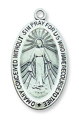 Miraculous Medal Necklace 3/4 inch Sterling Silver