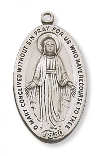 Miraculous Medal Necklace 1.25 inch Sterling Silver