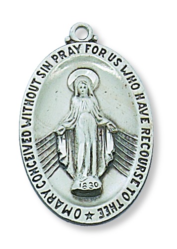 Miraculous Medal Necklace 1 inch Sterling Silver