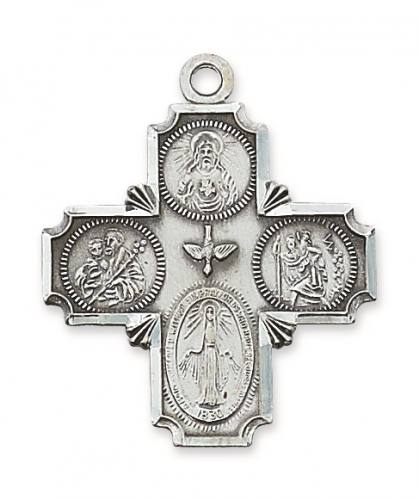 Four Way Medal Necklace Cross 1.5 inch Sterling Silver