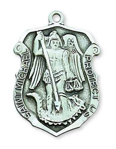 Shield Medal St. Michael Archangel Police 1.25 inch Sterl Silver