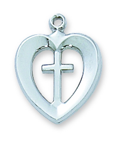 Cross Necklace Heart 1/2 inch Sterling Silver