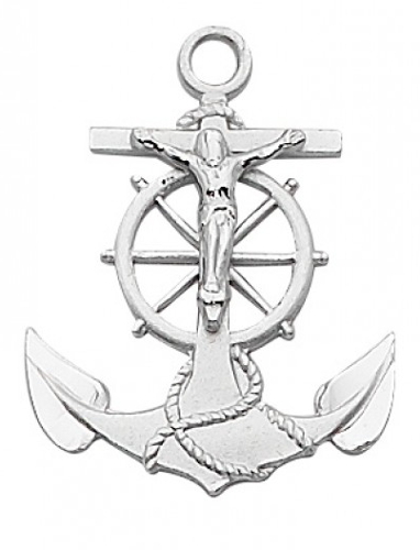 Crucifix Necklace Anchor 1 inch Sterling Silver